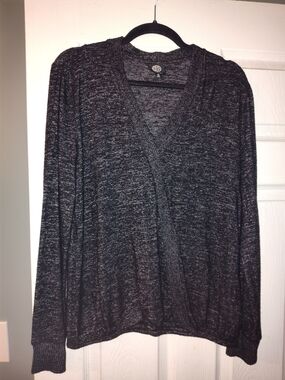 bobeau Charcoal Marled V-Neck Open Cardigan